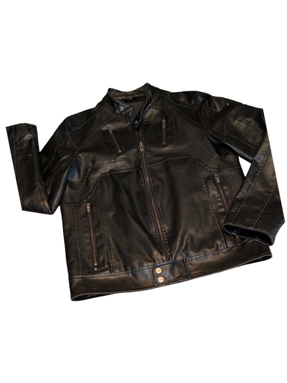 Vintage GUESS Moto Jacket Black Vegan Leather Size M